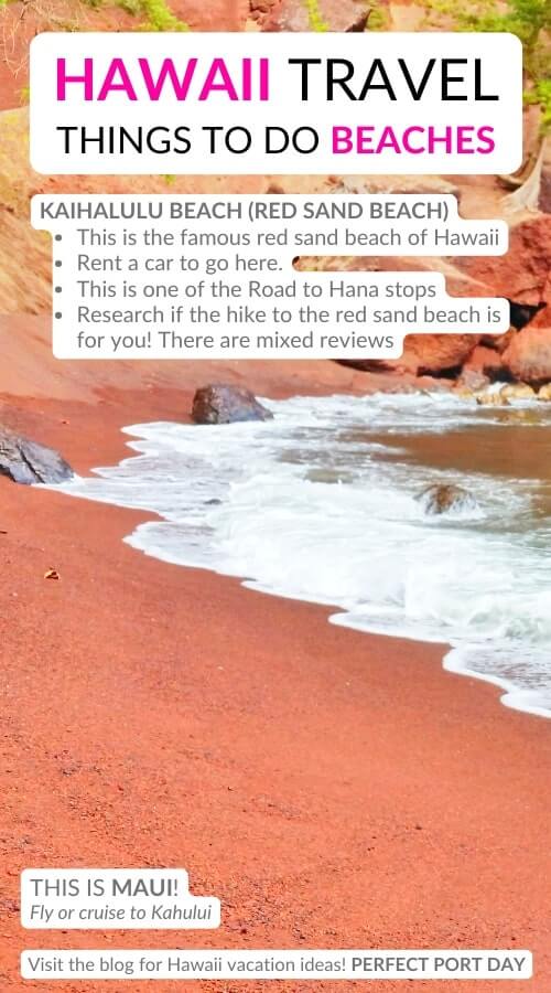 kaihalulu red sand beach. where to see red sand beach in hawaii