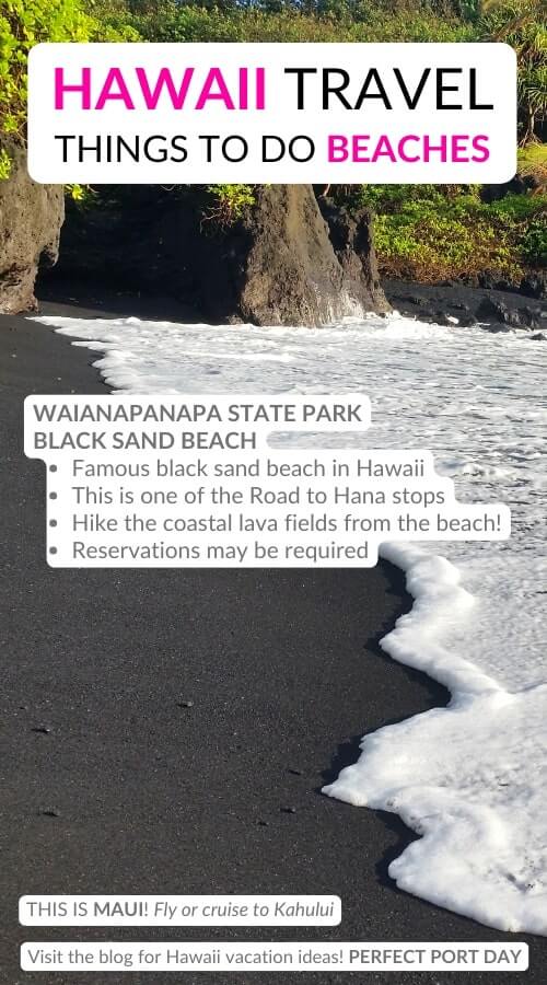 waianapanapa state park black sand beach. best hawaii beaches to see black sand beach in maui